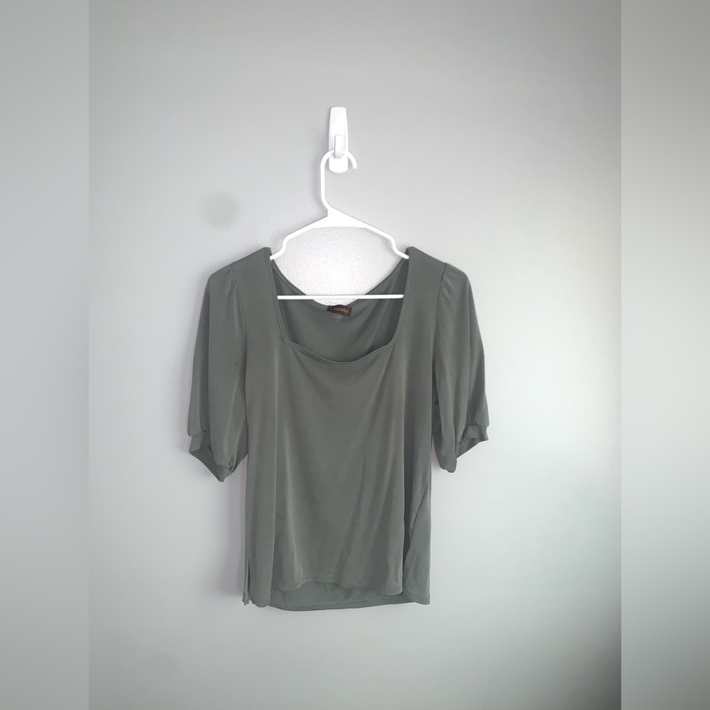 Muted green square neck blouse, no tags, extremely soft material.
